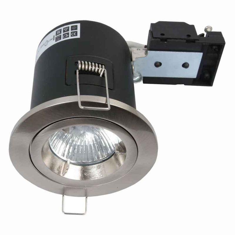 Fire Stop 240v GU10 Fixed Fire Rated Downlight C/w Lamp - Satin Chrome