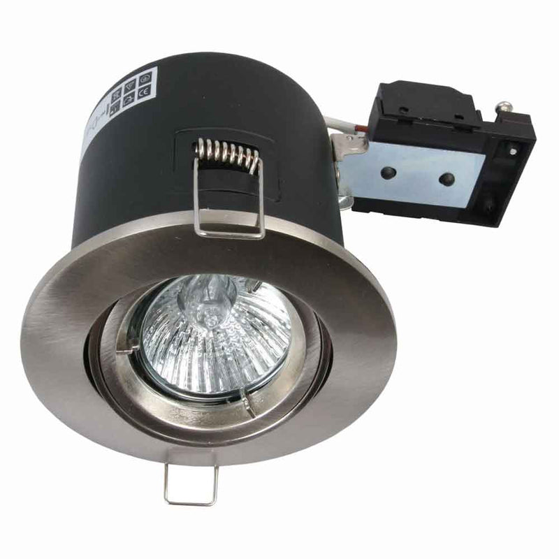 Fire Stop 240v GU10 Adjustable Fire Rated Downlight C/w Lamp - Satin Chrome