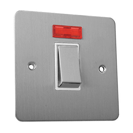 Excel Satin Chrome 45A Double Pole Switch w/ Neon - White Insert