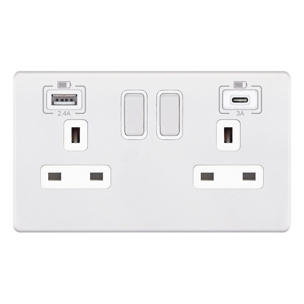 13A 2 Gang USB-C Switched Socket