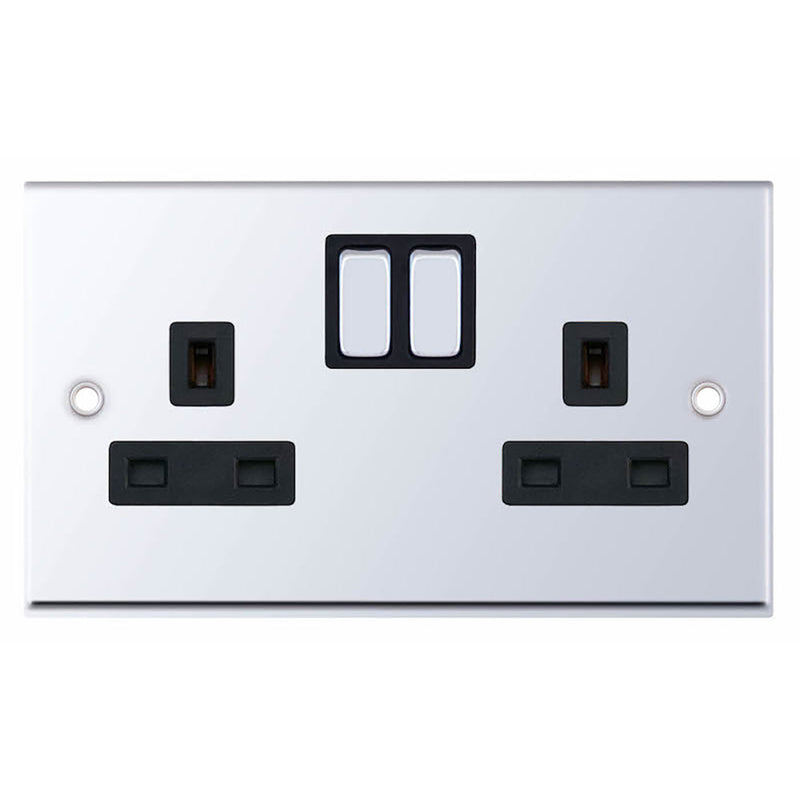 2 Gang 13 Amp Socket SP – Switched Black