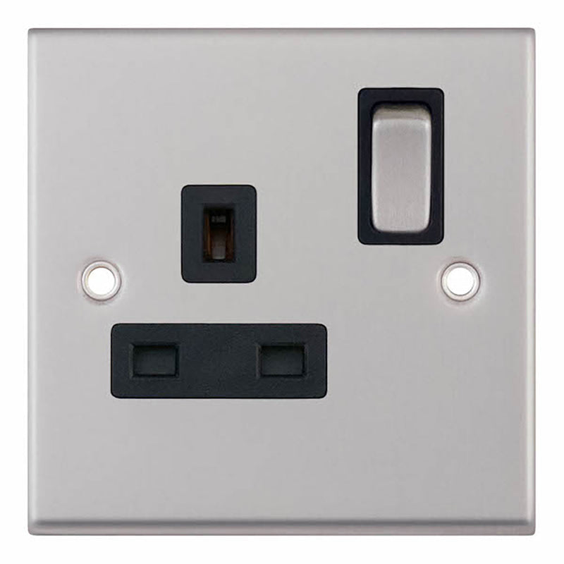 1 Gang 13 Amp Socket DP – Switched Black