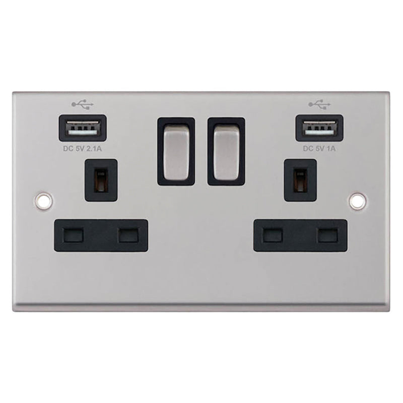 2 Gang USB-C Switched Socket Black