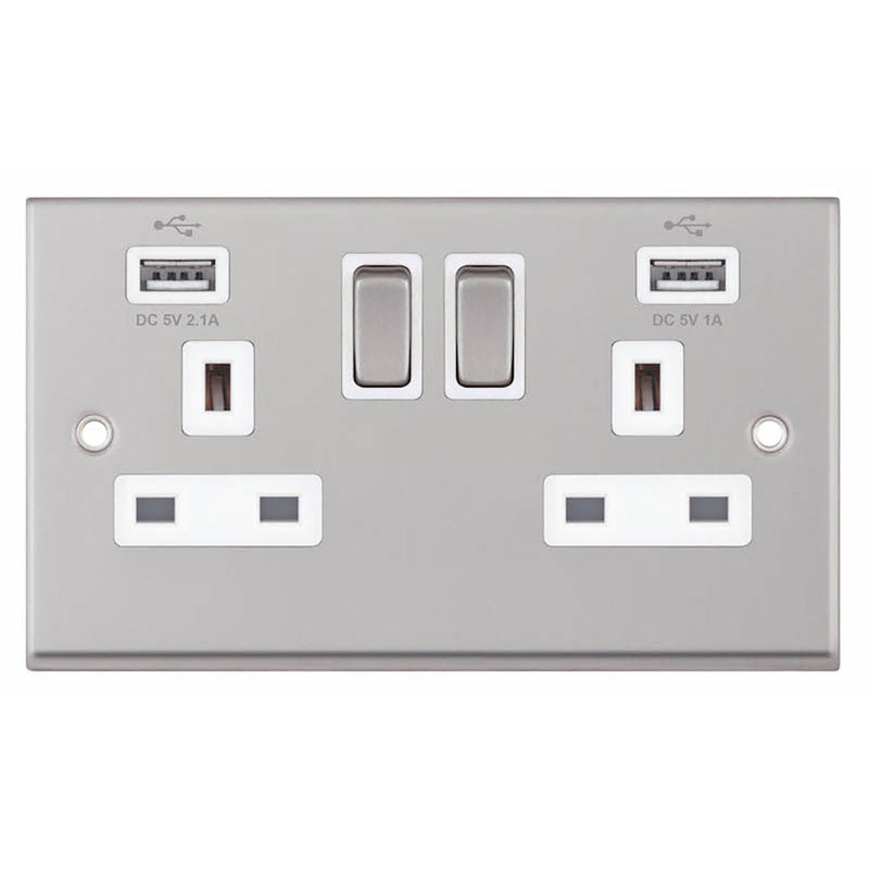 2 Gang 13 Amp Socket with 2 x USB Ports SP – Switched White