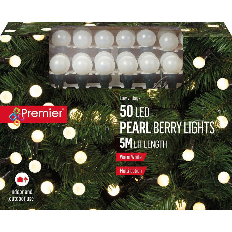 50 Multi-Action Pearl Berry Lights - Warm White LEDs