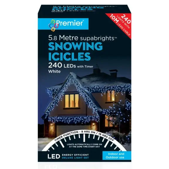 240 LED Snowing Icicles with Timer - White