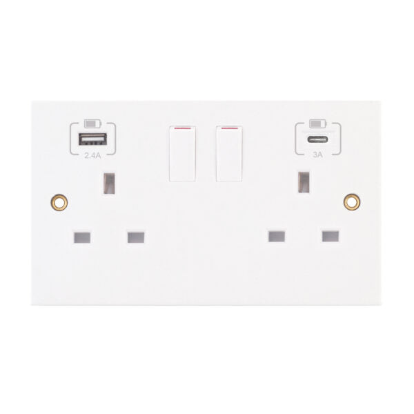 13A 2 Gang USB-C Switched Socket