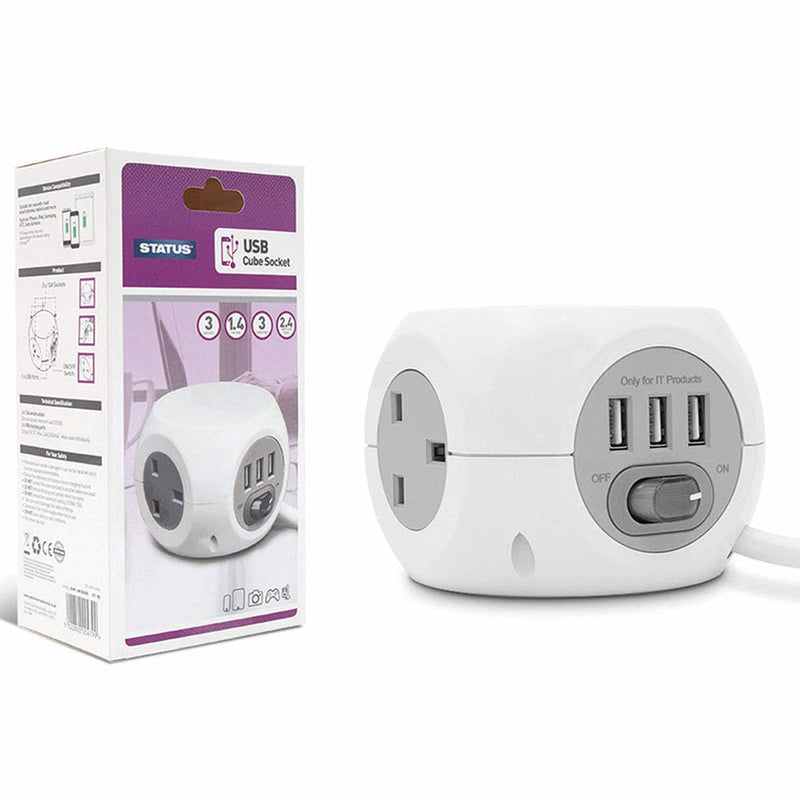 3 Way Cube with 3 USB Adapter Socket