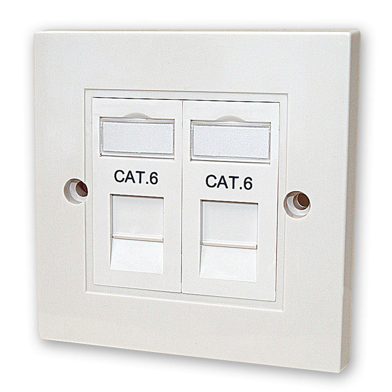 2 Gang CAT6 RJ45 Outlet Plate - White