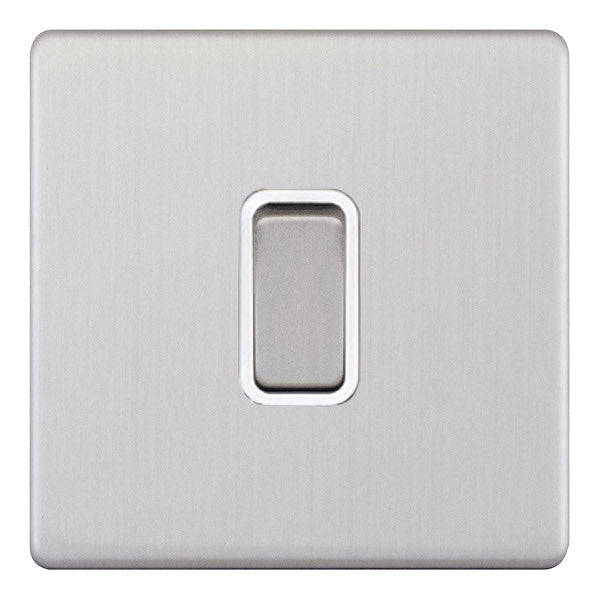 Screwless Satin Chrome 1 Gang 2 Way Intermediate Switch - White Insert