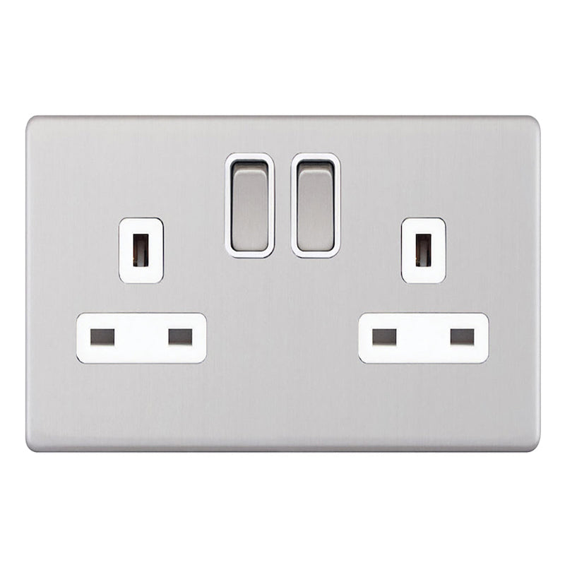 13A 2 GANG DP SWITCH SOCKET S/CHROME WHITE INS