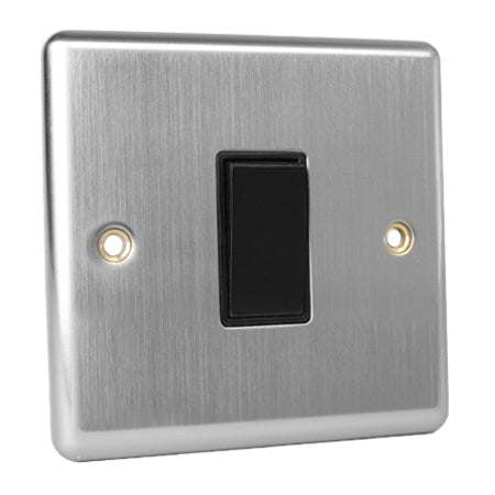 Magna Brushed Steel  1 Gang 2 Way Light Switch - Black Insert