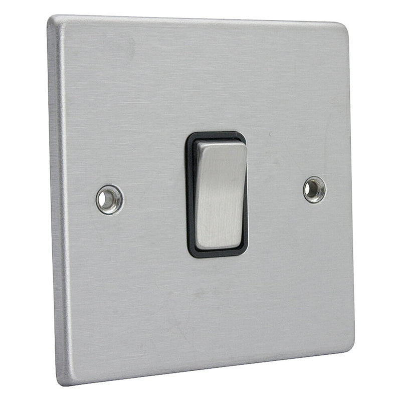 Hamilton Hartland Slimline 1 Gang Intermediate Light Switch - Satin Stainless with Black Insert