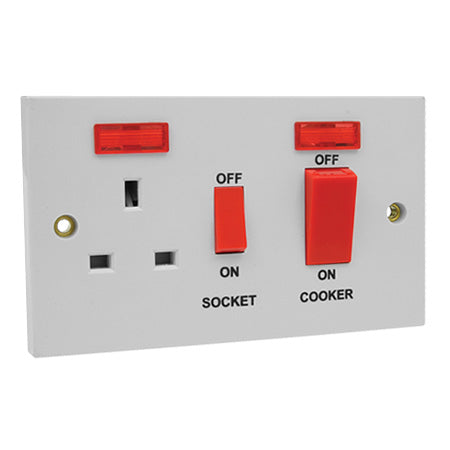 Excel 45A Cooker Control with 13A Socket & Neon