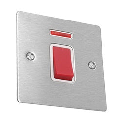 Hamilton Sheer Flat Plate 45A Rocker Switch with Neon - Satin Stainless with White Inserts