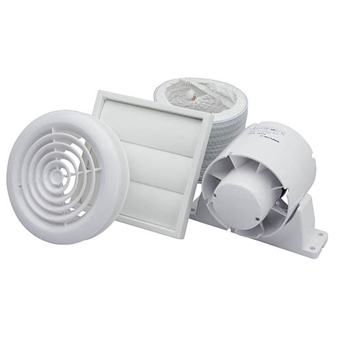 Aura™ 4 inch Shower Fan Complete Kit C/w Ducting,Grille + Adjustable Timer