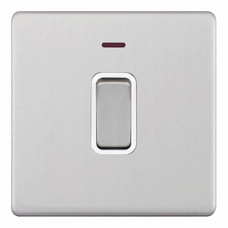 Excel Screwless Satin Chrome 20A Double Pole Rocker Switch with Neon - White Insert