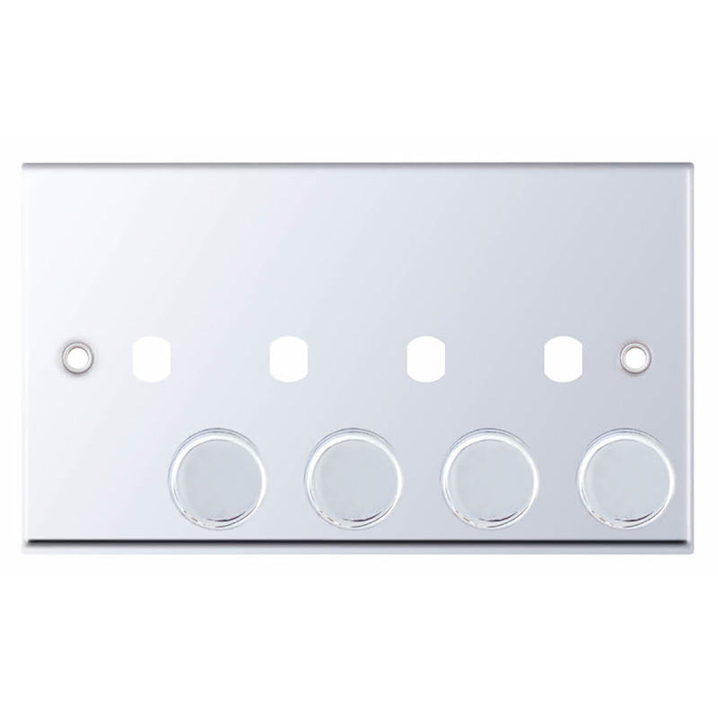 4 Aperture Empty Dimmer Plate with Knobs – Polished Chrome