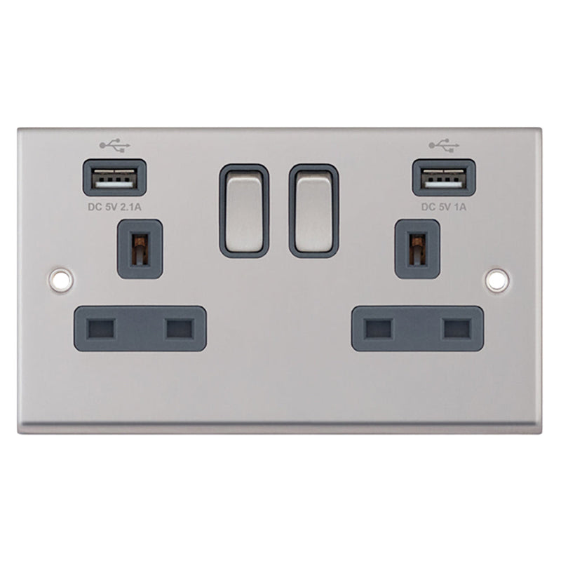 2 Gang USB-C Switched Socket Grey
