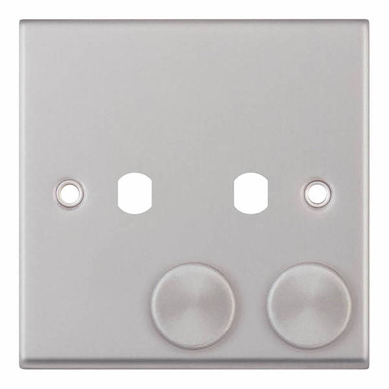 2 Aperture Empty Dimmer Plate with Knobs – Satin