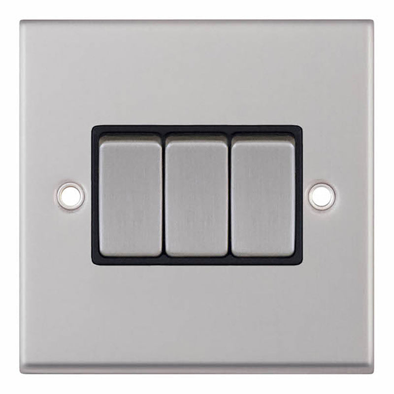 10 Amp Plate Switch – 3 Gang 2 Way Black