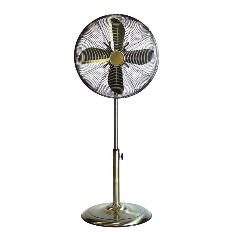 16 inch Retro Style Oscillating Pedestal Fan in Antique Brass