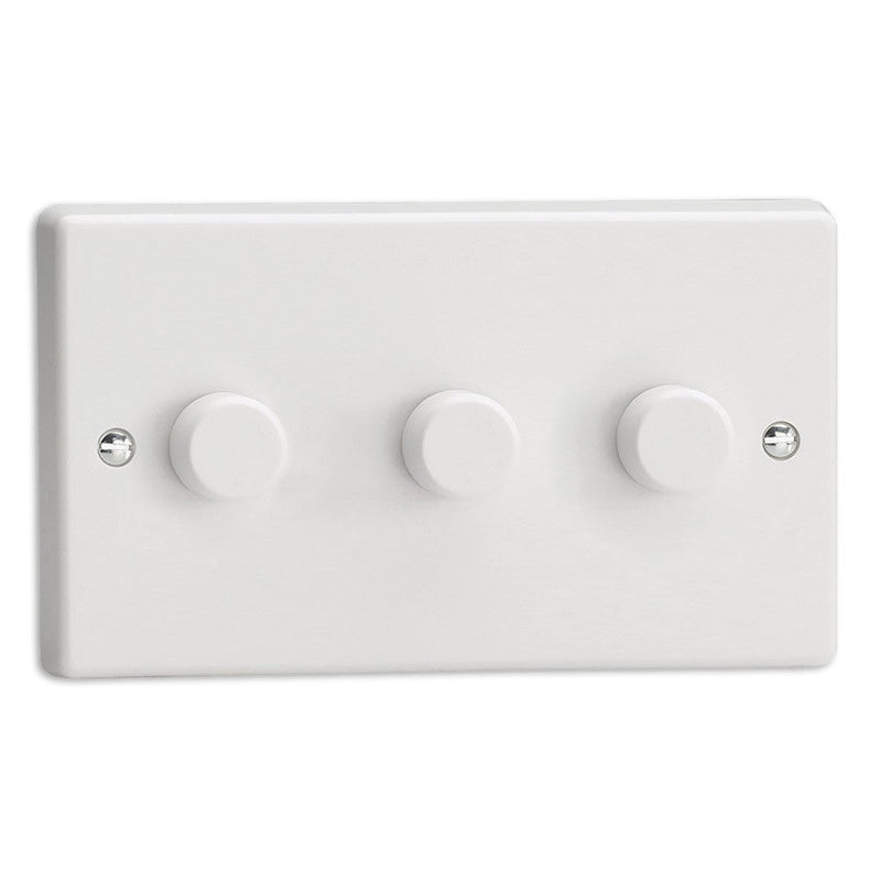 Varilight 3 Gang 2-Way Push On/Off Rotary LED Dimmer 3x 0-120W White