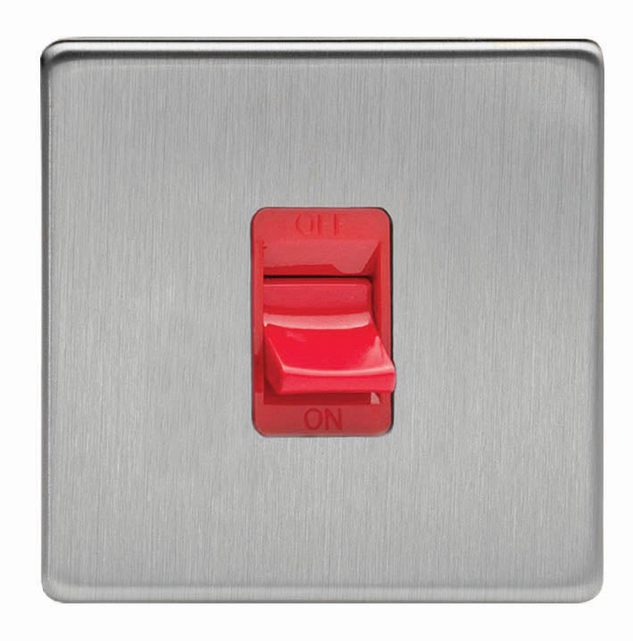 Varilight 45A Cooker Switch (Single Plate, Red Rocker)