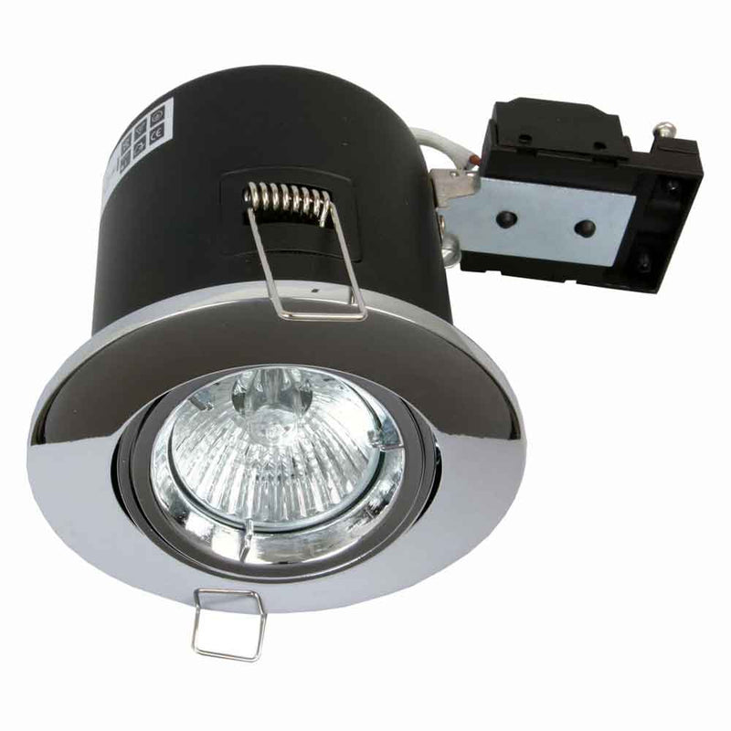 Fire Stop 240v GU10 Adjustable Fire Rated Downlight C/w Lamp - Chrome