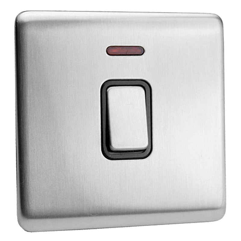 Excel Screwless Satin Chrome 20A Double Pole Rocker Switch with Neon - Black Insert