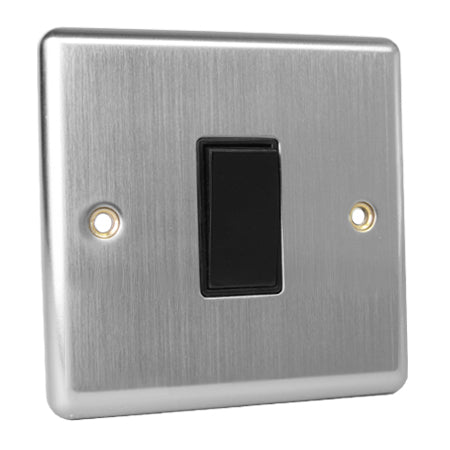 Excel Brushed Chrome 10A 1 Gang 2 Way Light Switch - Black Insert  