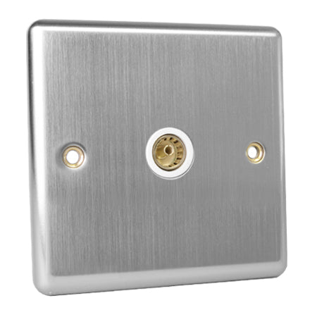 Excel Brushed Steel 1 Gang Coaxial TV Socket - White Insert 