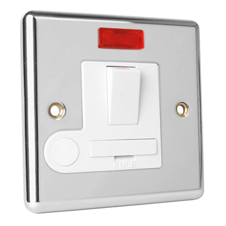 Excel Polished Chrome 13A Switched Fused Spur Unit - White Insert