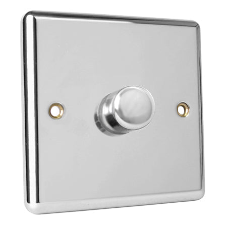 Excel Polished Chrome 1 Gang 2 Way 400W Push Dimmer Light Switch