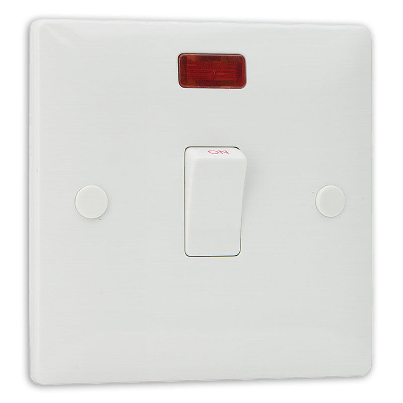 Slimline White 1 Gang 20A Double Pole Switch - Neon