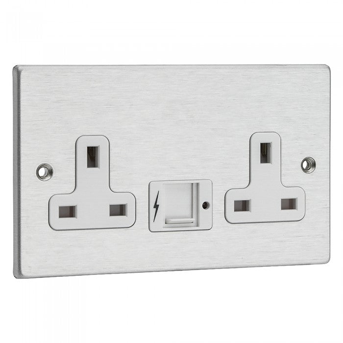 Hamilton Hartland Slimline 2 x USB Outlet 2G Unswitched Twin Double Socket - Satin Chrome White Insert