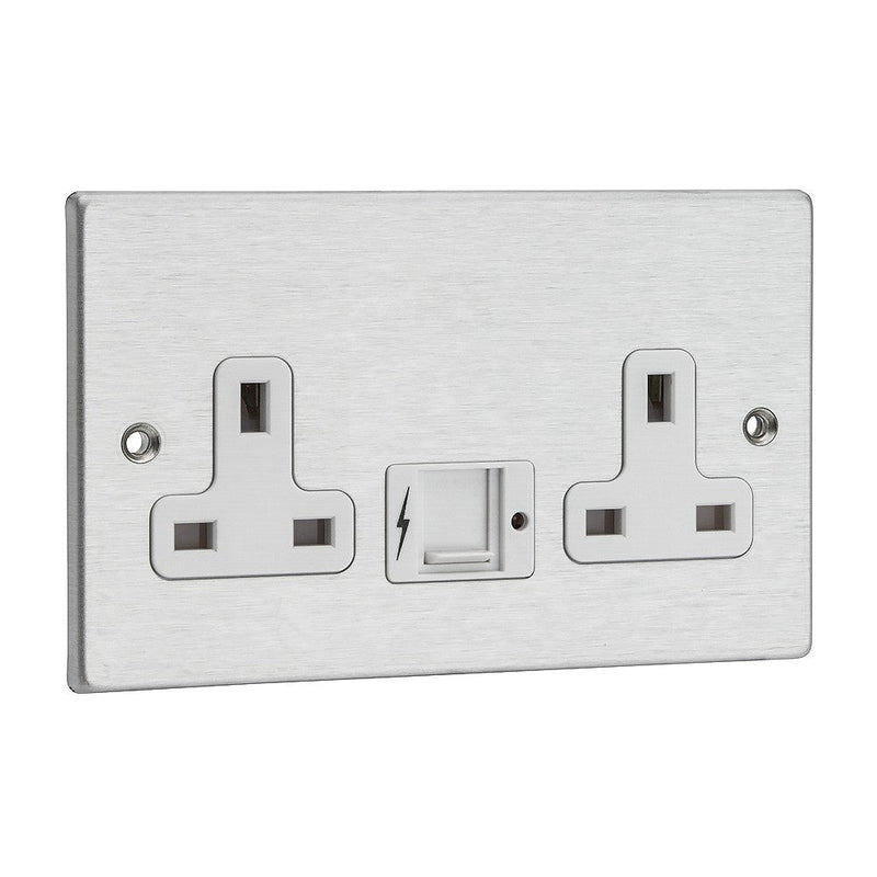 Hamilton Sheer Flatplate 2 x USB Outlet 2G Unswitched Twin Double Socket - Satin Stainless White Insert